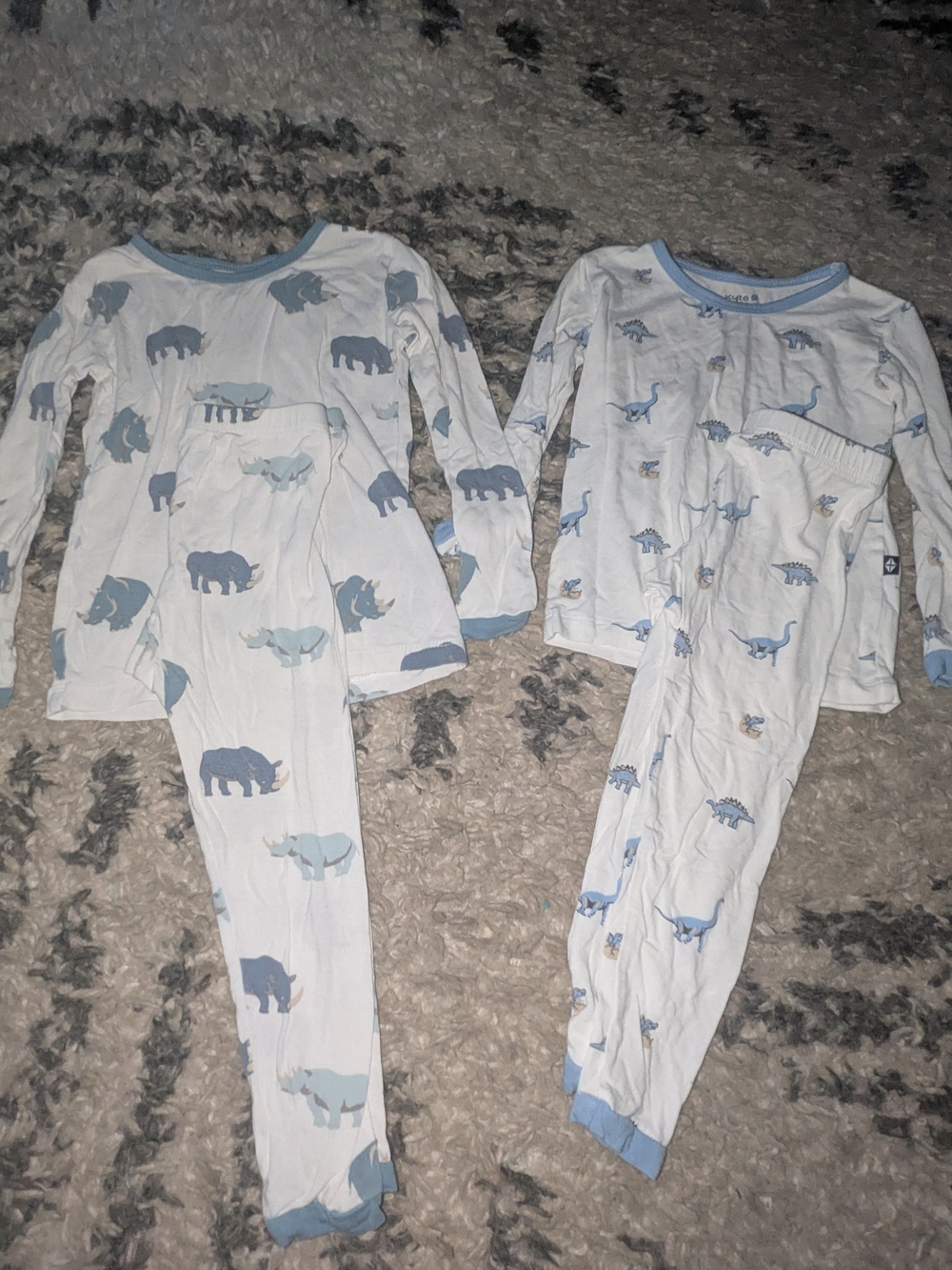 Kyte BABY White and Light Blue Dino & Rhino Pajama Set - 2-Pack